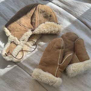 Sheepskin Aviator Hat and Mittens Set